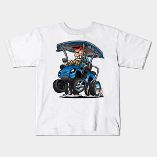 Funny Golf Cart Hotrod Golf Car Popping a Wheelie Cartoon Kids T-Shirt